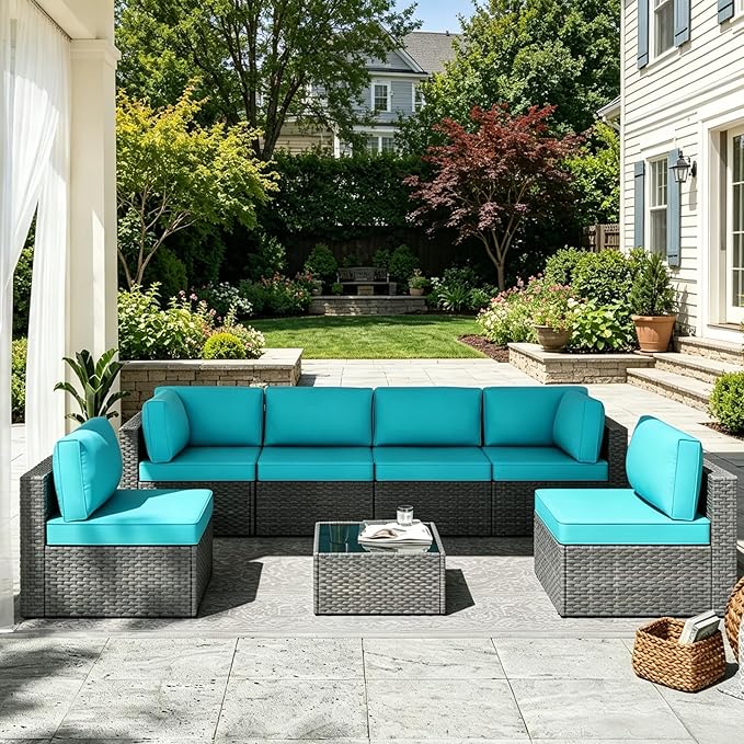 MOCHITO 7 Pieces Outdoor Patio Furniture Sets, All-Weather Sectional Sofa Grey by Unknown