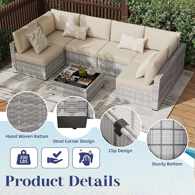 KIGOTY 7-Piece Patio Furniture Set, All-Weather PE Rattan Outdoor Sectional Sofa - Image 4