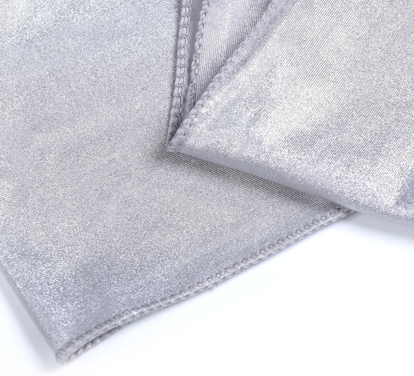 VDS Pack of 300 PCS | Metallic Silver | Spandex Chair Sashes Bows Without Buckle | Stretch Elastic Banquet Universal Folding Chair Bow Band for Wedding Party Conference Celebration Event Decoration