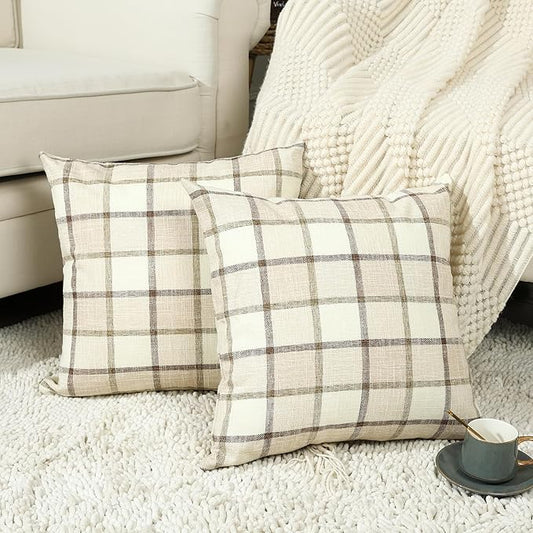 Stellhome Pack of 2 Linen Buffalo Check Decorative Fall Throw Pillow Covers by Stellhome