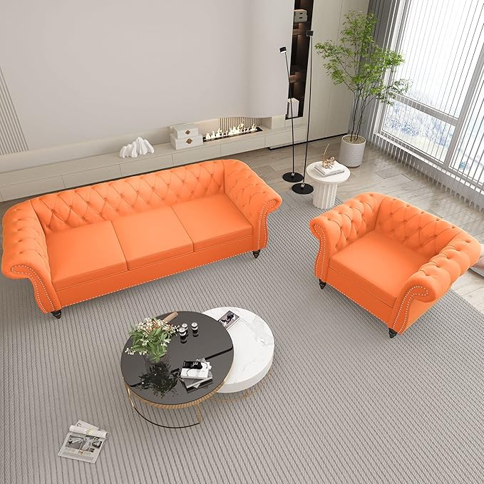 QHITTY 2 Piece Living Room Set, Sectional Chesterfield Sofa Chair Contemporary - Image 7