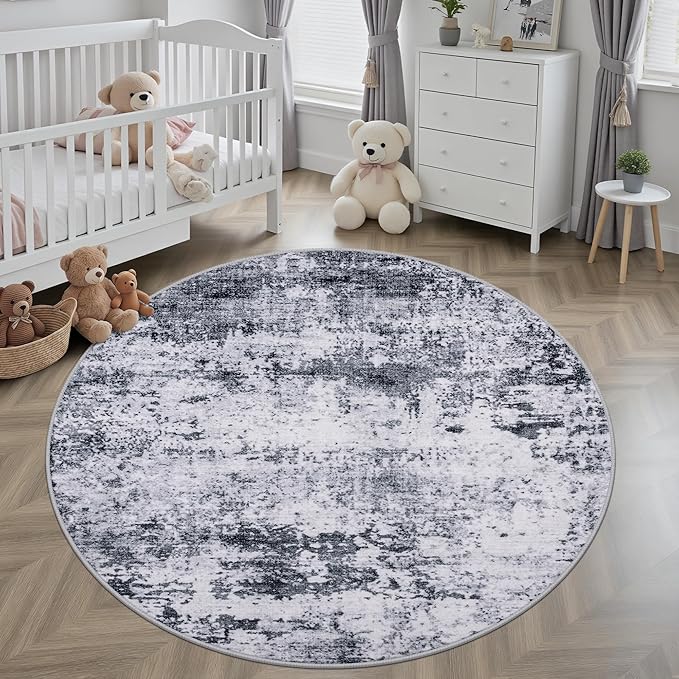 Round Area Rug for Living Room: 4 ft Washable Modern Abstract Soft Thin Rug - Image 3