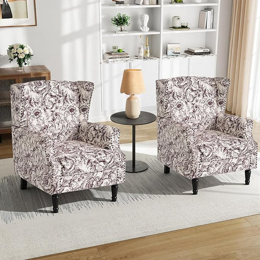 Pia Ricco Set of 2 Floral Accent Chairs, High Back Upholstered Armchairs by PiaRicco