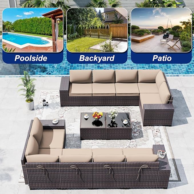 Outdoor Patio Furniture Set, 12 Pieces Outdoor Sectional Furniture High - Image 9
