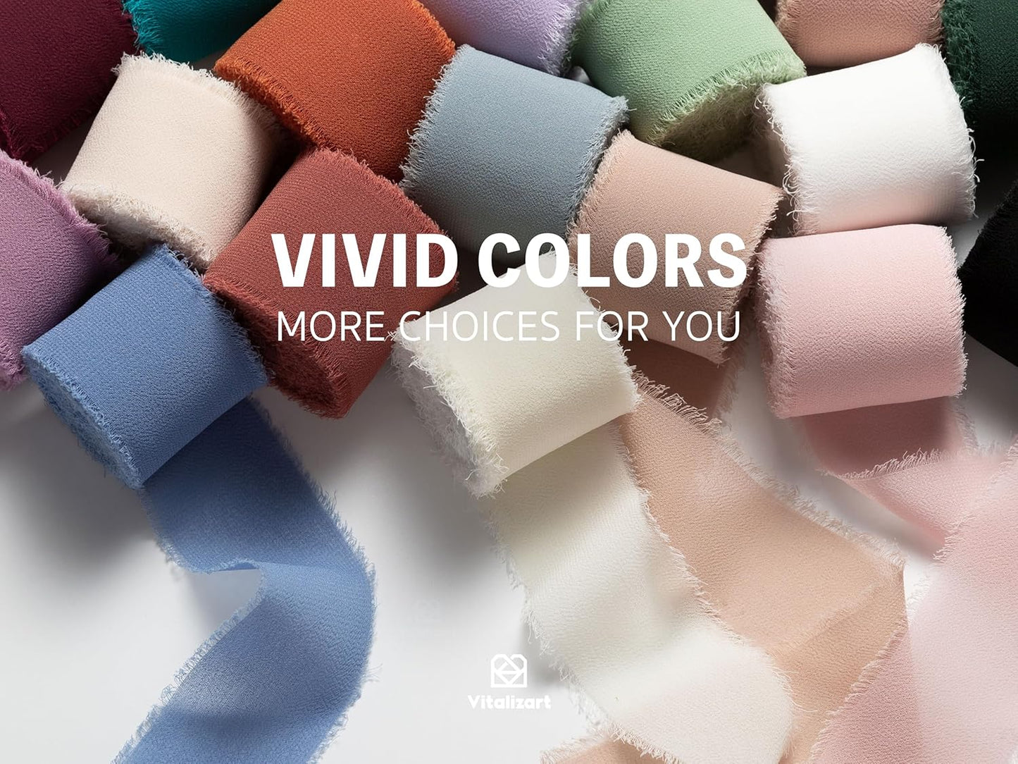 Vitalizart Handmade Chiffon Silk Ribbon Fringe 1.5" x 21 Yd White & Camel Frayed Edges Ribbons for Wedding Invitations Bridal Bouquets Gifts Wrapping Crafts Holiday Party Decorations