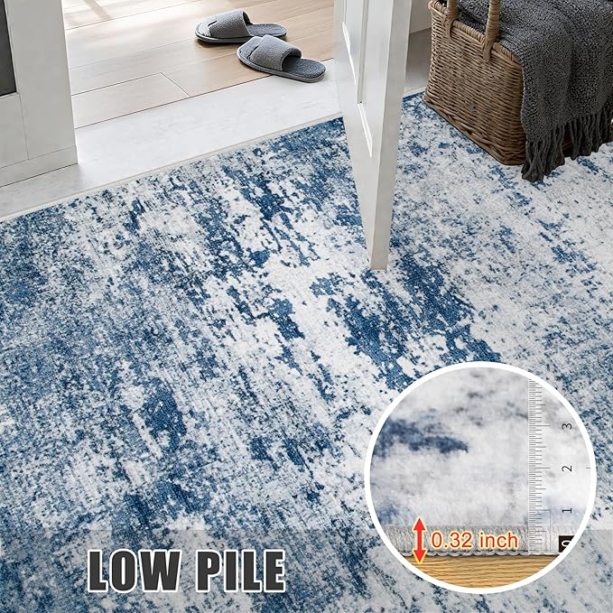 2'x5'Runner Rug Washable Rug: Modern Abstract Soft Thin Runner Rug Blue - Image 7