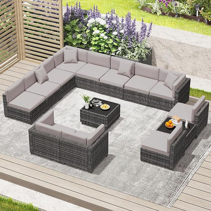 KIGOTY Patio Furniture Set, 14 Pieces Modular Outdoor Sectional Sofa, PE Rattan by KIGOTY
