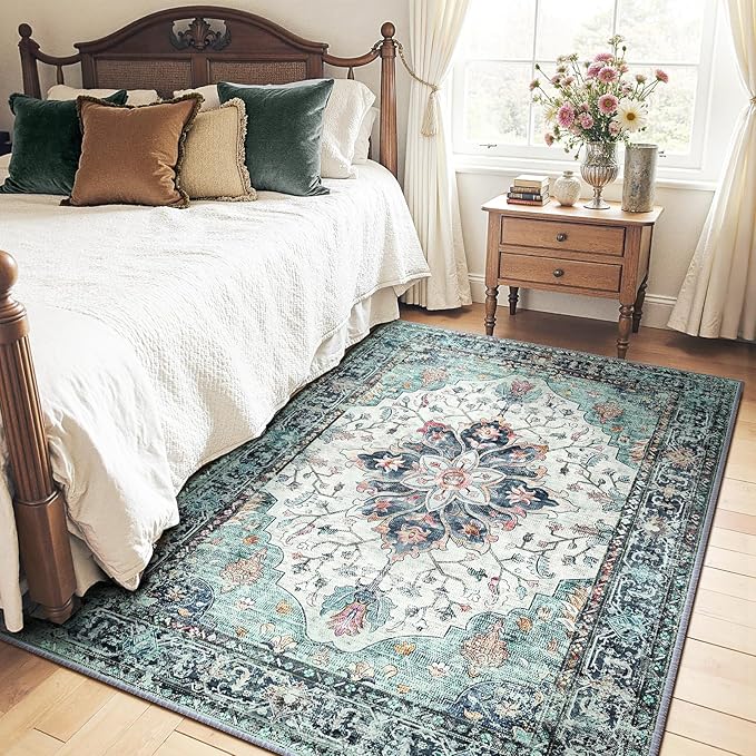 RELEANY Area Rugs 5'x7' Washable Non-Slip, Floral Vintage Distress Print - Image 2