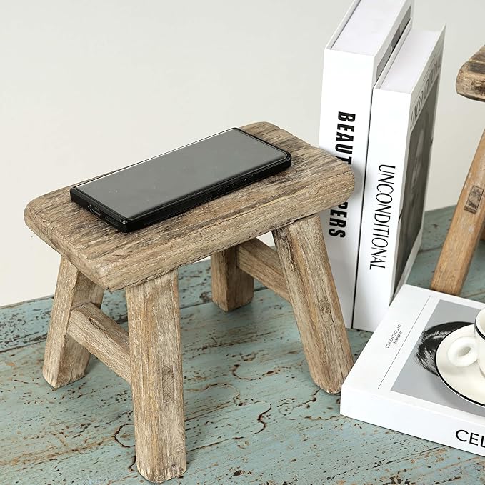 Artissance 11" W Rectangular Natural Wood Vintage Mini Stool - Image 8