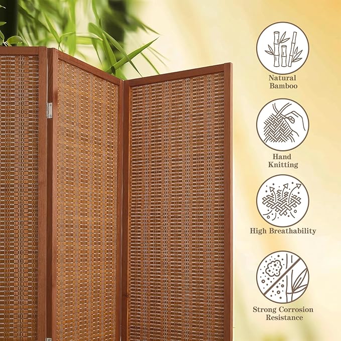 4 Panel Room Divider and Extra Wide Folding Privacy Screen, Bamboo Room Divider - Image 4