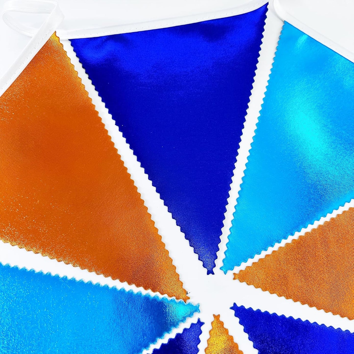 Orange Blue Party Decorations Metallic Fabric Triangle Pennant Flag Bunting Banner Garland for Birthday Baby Shower Graduation Bridal Shower Wedding Bachelorette Engagement Space Theme Party Supplies