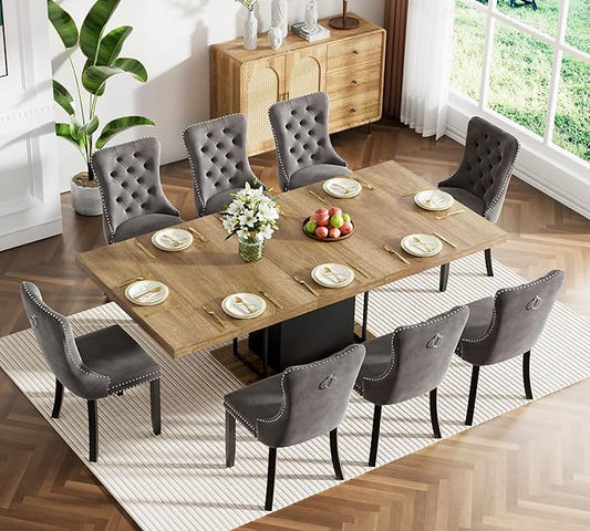Henf 63"-79" Dining Table Set for 8, 9 Pieces Extendable Dining Table and 8 by Henf