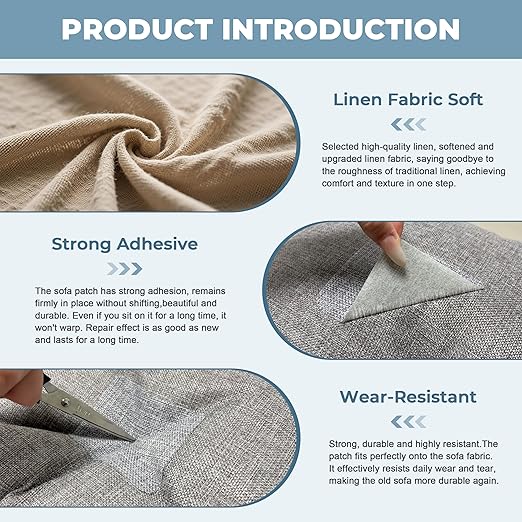 BESEZX Linen Fabric Repair Patch，3 PCS 9 * 11 Inch Self-Adhesive Couch Fabric - Image 4