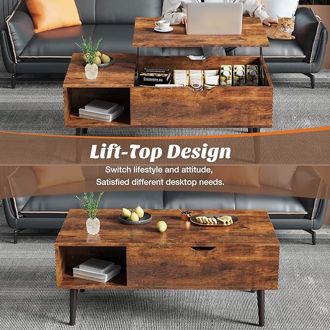 Sweetcrispy Wood Coffee Table Lift Top Coffee Tables - Image 5