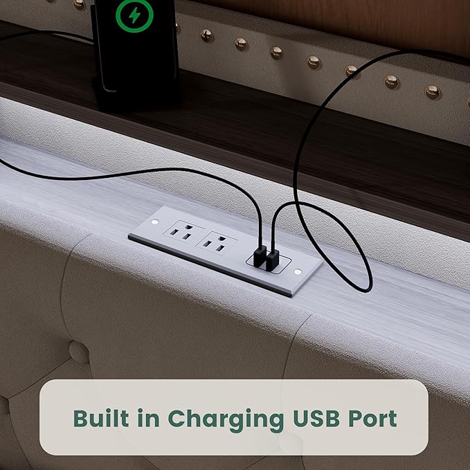 LARMACE King Bed Frame with 4 Storage Drawers and USB Charging Station Velvet - Image 4