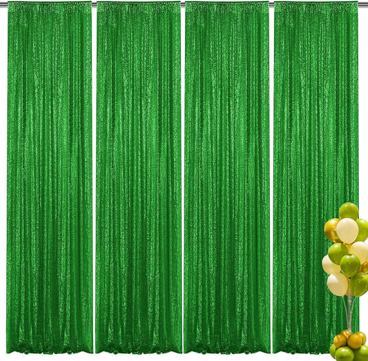 Green Sequin Backdrop Curtain 4 Pieces 2FTx8FT Glitter Photography Backdrop for Party Wedding Birthday Christmas Decorations