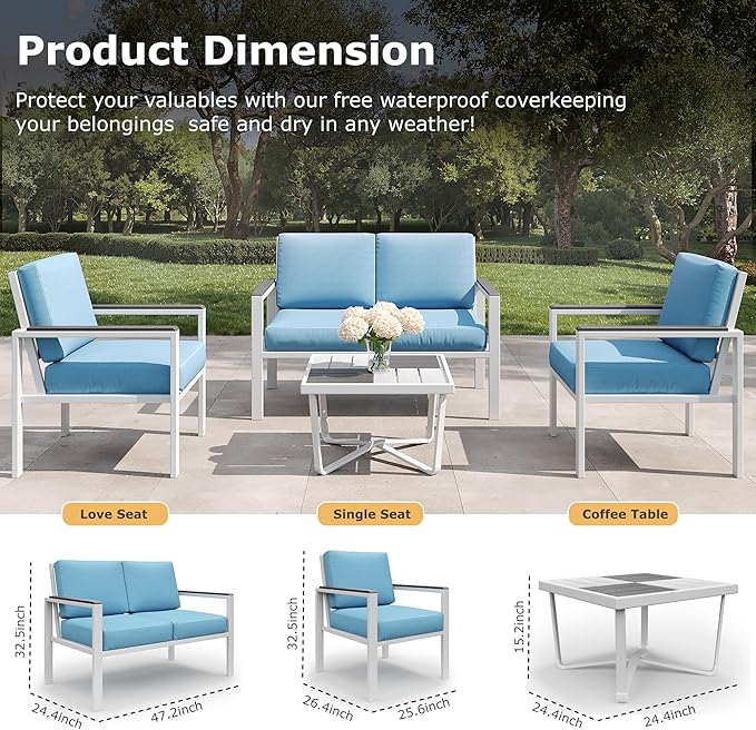 4-Piece Outdoor Patio Furniture Set, Metal Conversation Sofa Set - Image 2