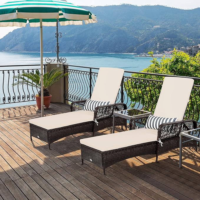 COSTWAY PE Rattan Chaise Lounge Chair, 6 Gear Adjustable Recliner - Image 3