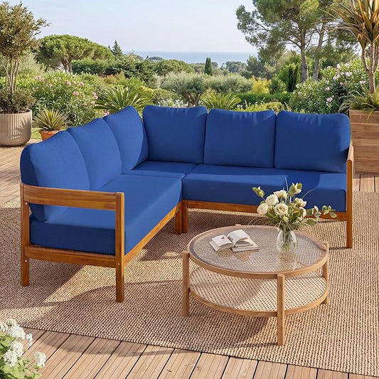 VilroCaz Outdoor Patio Furniture Set, L-Shaped Acacia Wood Sectional Sofa by VilroCaz
