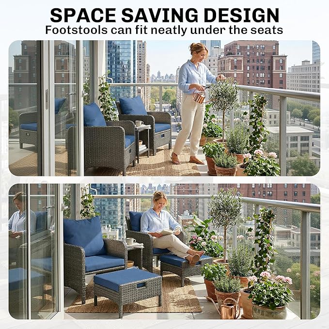 Outsunny 5 Piece Patio Furniture Set, Wicker Balcony Furniture - Image 5