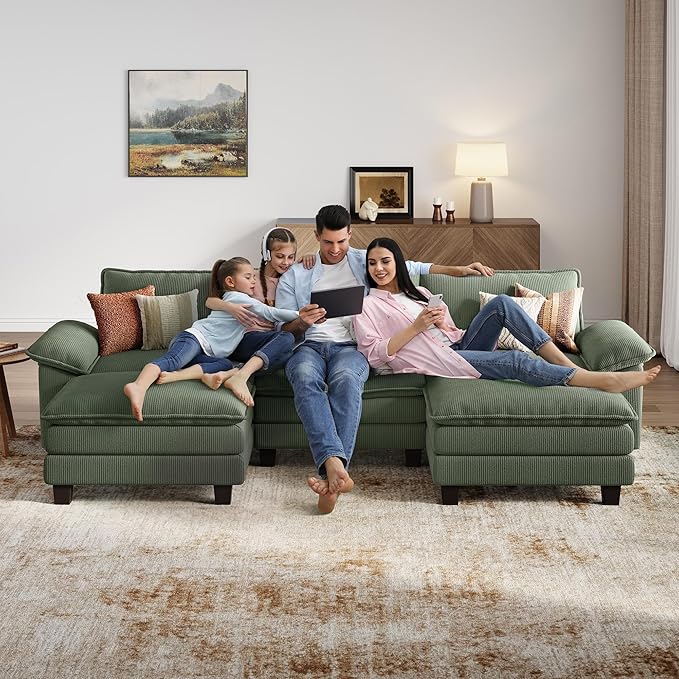 LINSY HOME 123" Modular U-Shaped Sectional Sofa, 3-Seat Corduroy Modern Cloud - Image 8