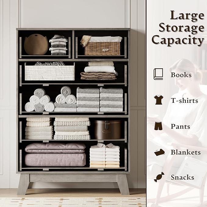 BORNOON 46" Tall Dresser for Bedroom, 6-Drawer Fluted Chest of Drawers - Image 4