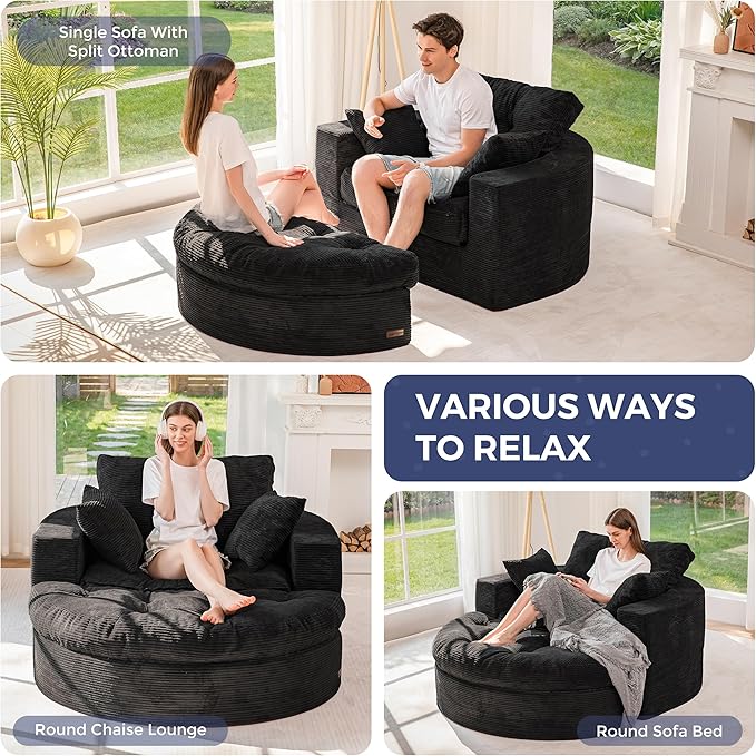 MAXYOYO L Shape Sectional Sofa Couch and Round Chaise Lounge, Modern Cloud Couch - Image 5