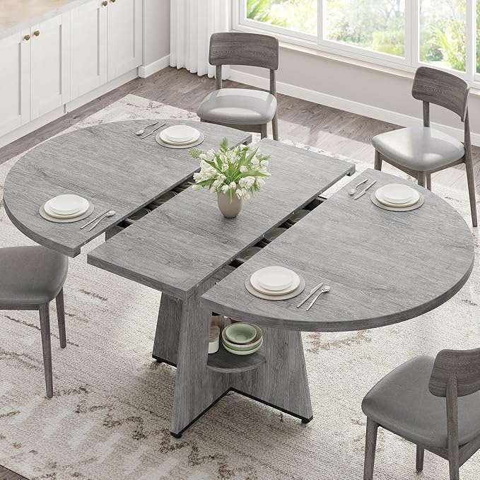 43''–59'' Extendable Dining Table, Round Kitchen Dining Room Dinner Table by JOCOEVOL