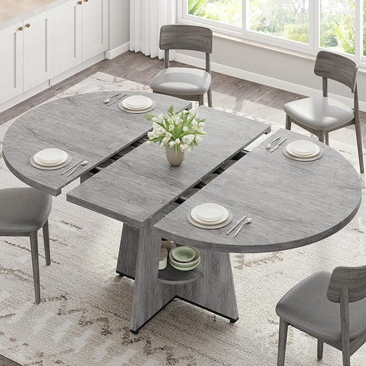 Extendable Dining Table, Round Kitchen Dining Room Dinner Table by JOCOEVOL