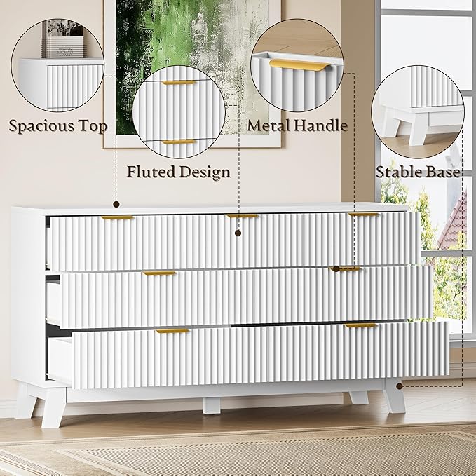 BORNOON Fluted 7 Drawer Dresser, 47.2" Wide Modern Boho Chest of Drawers - Image 5