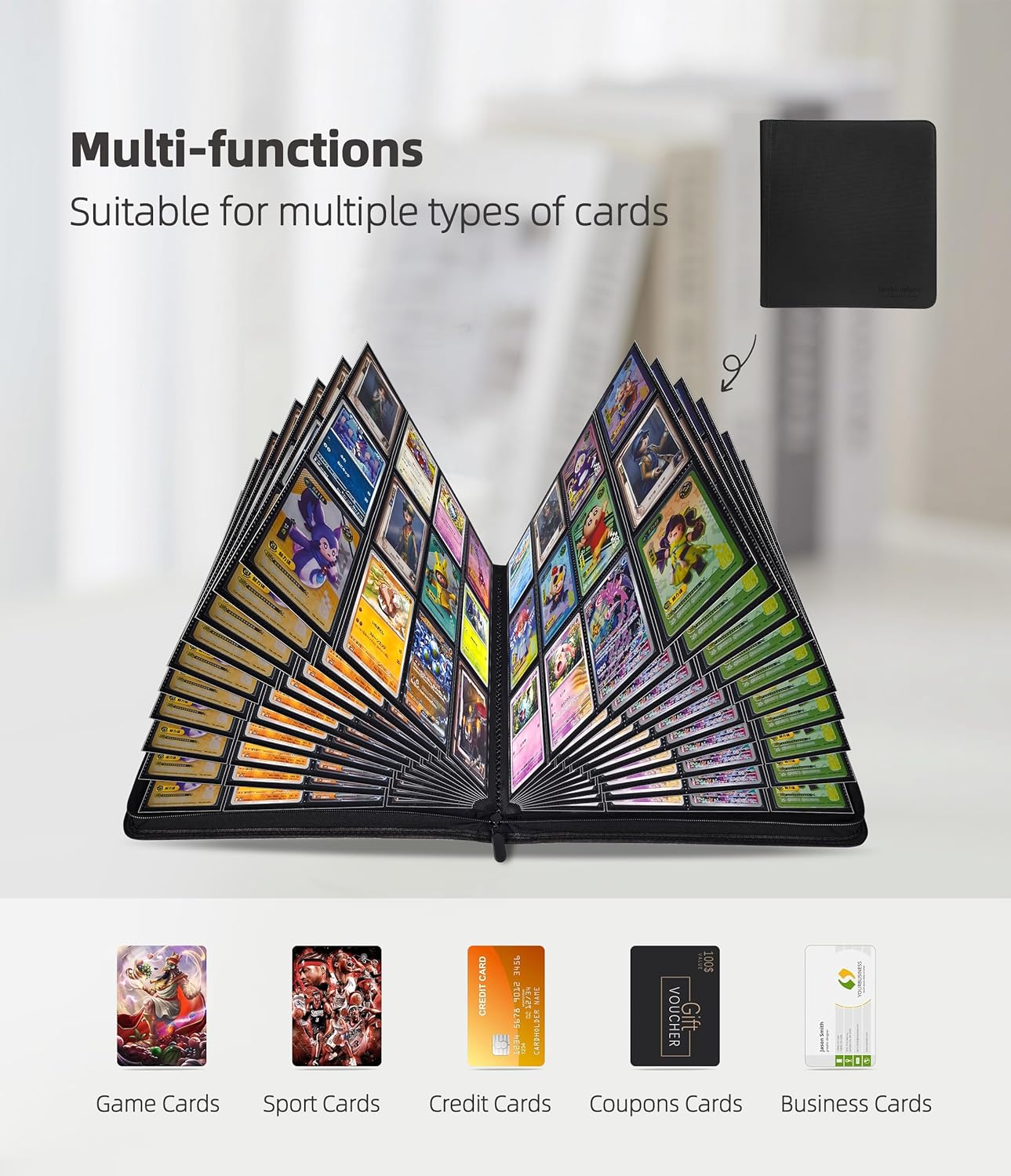 12 Pockets Premium Card Binder 480 Cards Trading Card Binders Side Load Card Storage Display Album(12 Pocket 480 Card Slot,Black)