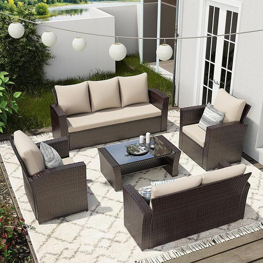 Wisteria Lane 5 Piece Outdoor Patio Furniture Sets, Wicker Conversation Set by WisteriaLane