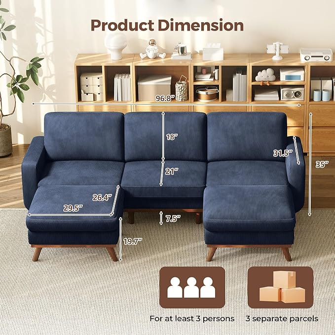 Vesgantti 97" Modular Sectional Sofa Dark Blue, U-Shaped Couch - Image 2