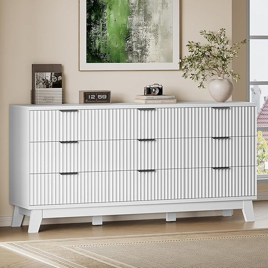 BORNOON 63" Long Dresser for Bedroom, 9-Drawer Fluted Dresser, Extra-Wide Wood by BORNOON