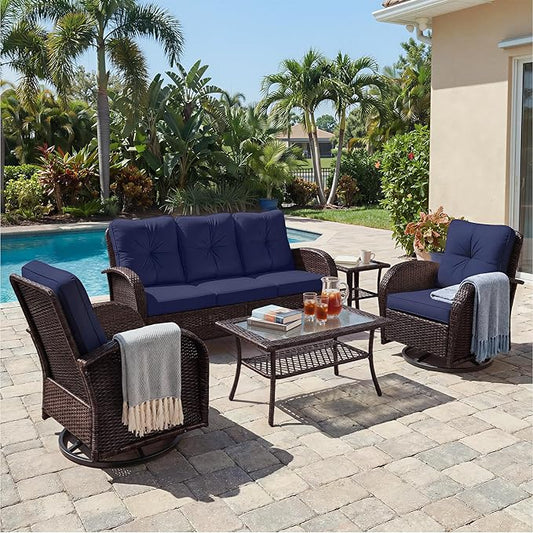 UPHA 5 Pieces Patio Furniture Sets, Wicker Outdoor 3-Seat Sofa Set by UPHA