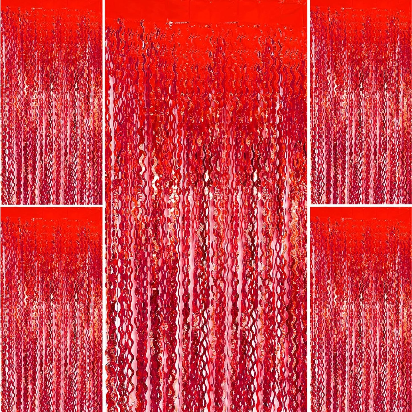 Red Streamers Wave Foil Fringe Backdrop Curtains Red Party Decorations for Graduation 2025, Birthday, Cherry Themed Party, Valentines Day, 4th of July, Anniversary Celebration, Christmas, Wedding