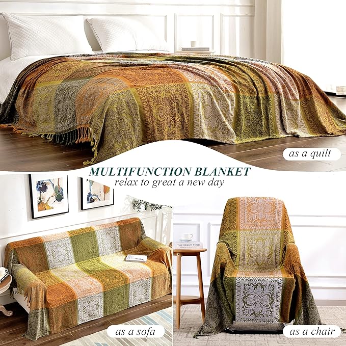Boho Throw Blanket, Bohemian Tassels Throw Blankets - Image 2