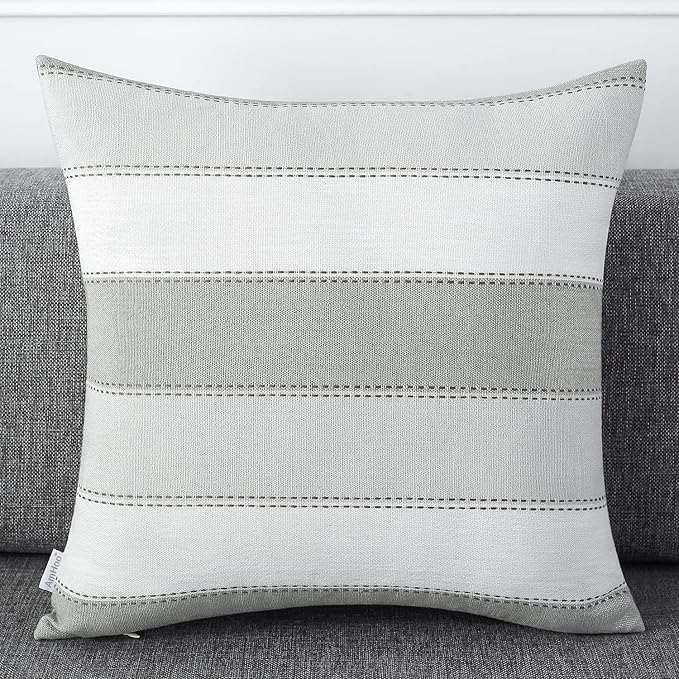 AmHoo Pack of 2 Farmhouse Stripe Check Throw Pillow Covers Set Case Cotton - Image 2