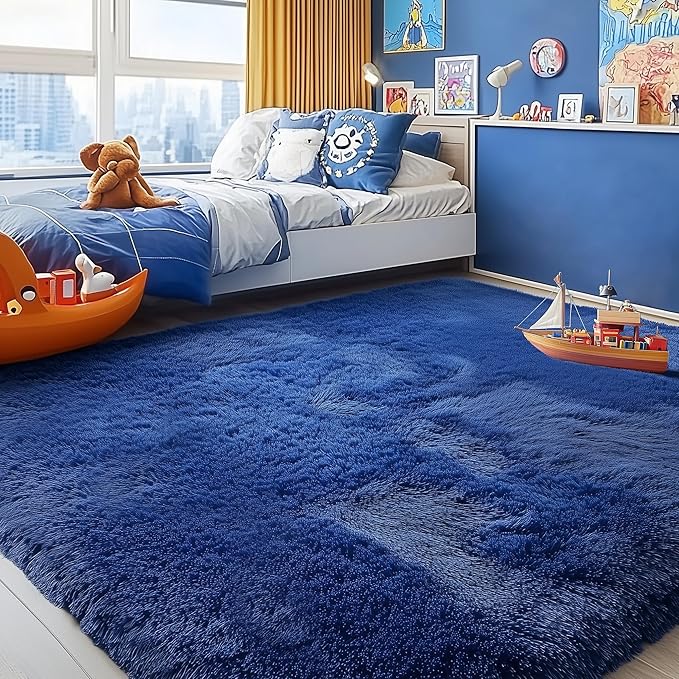 PAGISOFE Navy Blue Rug 5x8 Ft Fluffy Shag Rugs - Image 4