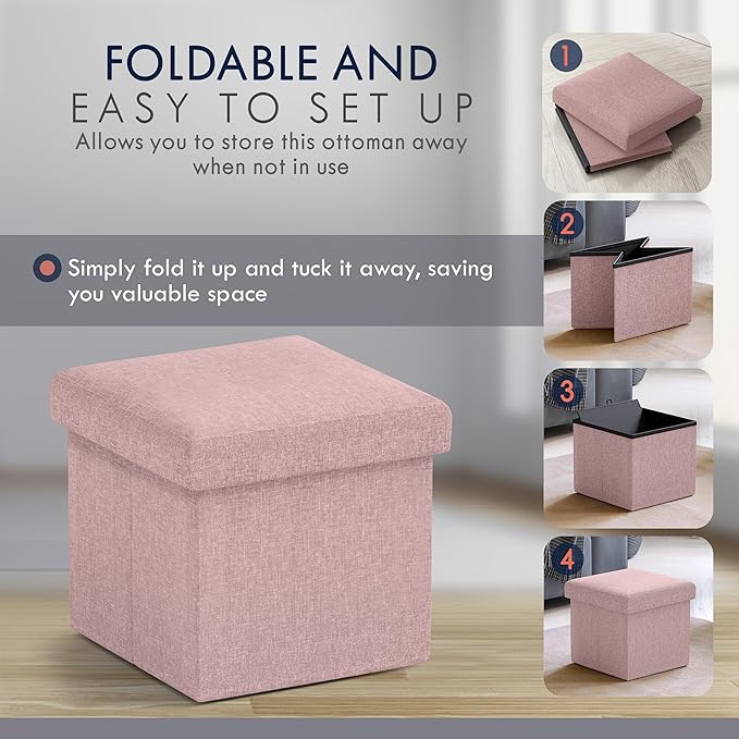 Ornavo Home Small Storage Ottoman Foldable Collapsible Cube Square Linen - Image 8