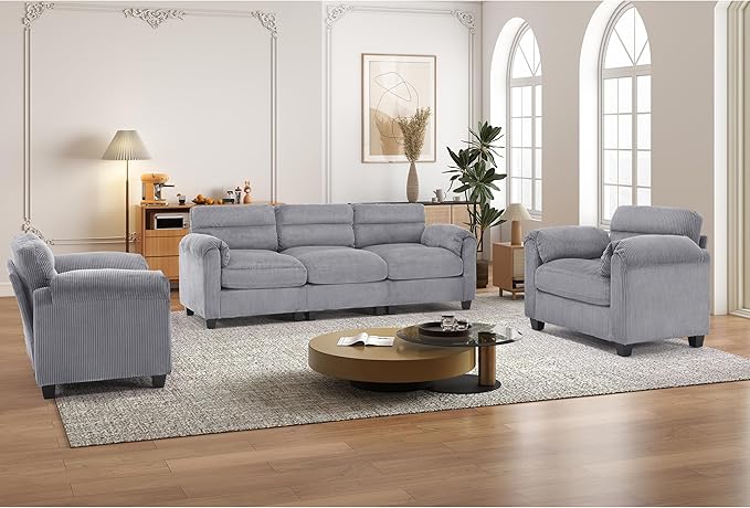 HAOMARKETS Corduroy Sofa Set, Upholstered Armchair Set of 2 and 3-Seater Sofa - Image 6