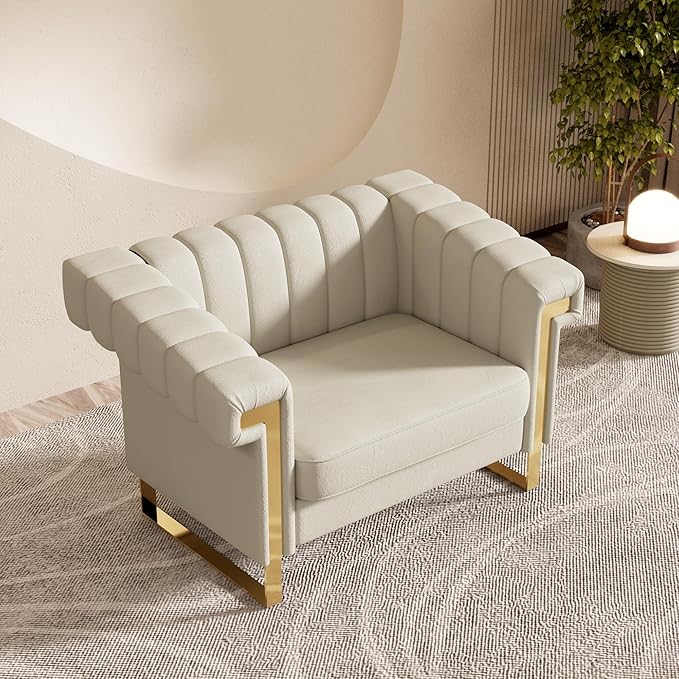 Mid-Century Modern Beige Velvet Single Sofa - Image 3