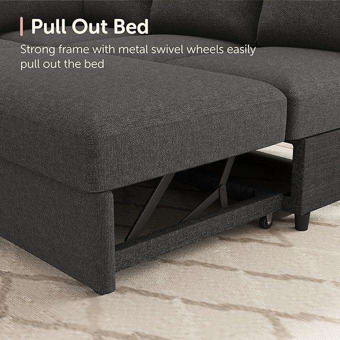 HONBAY Sectional Couch with Pull Out Bed, U-Shaped Sectional Sleeper Sofa with - Image 4