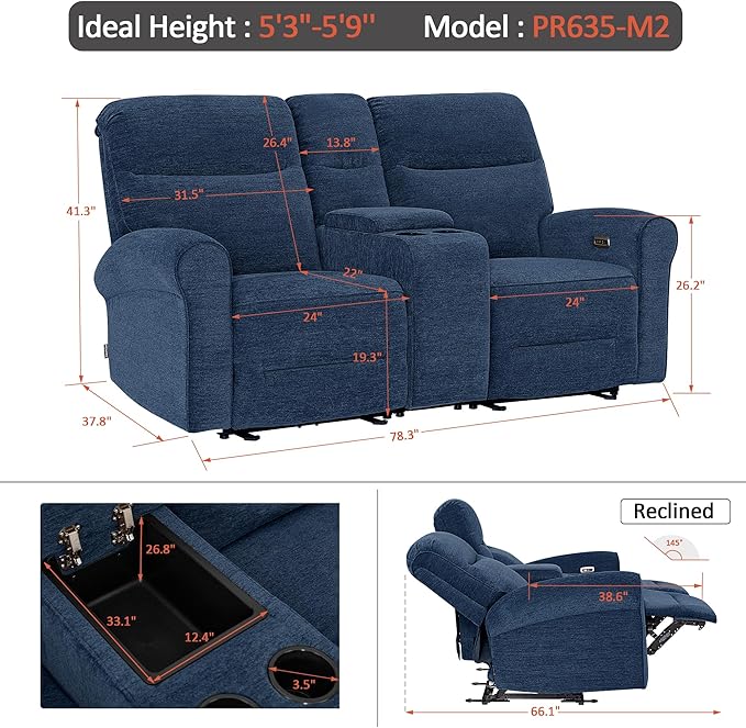 MCombo 78.3" Wall Hugger Power Loveseat Recliner Sofa - Image 3