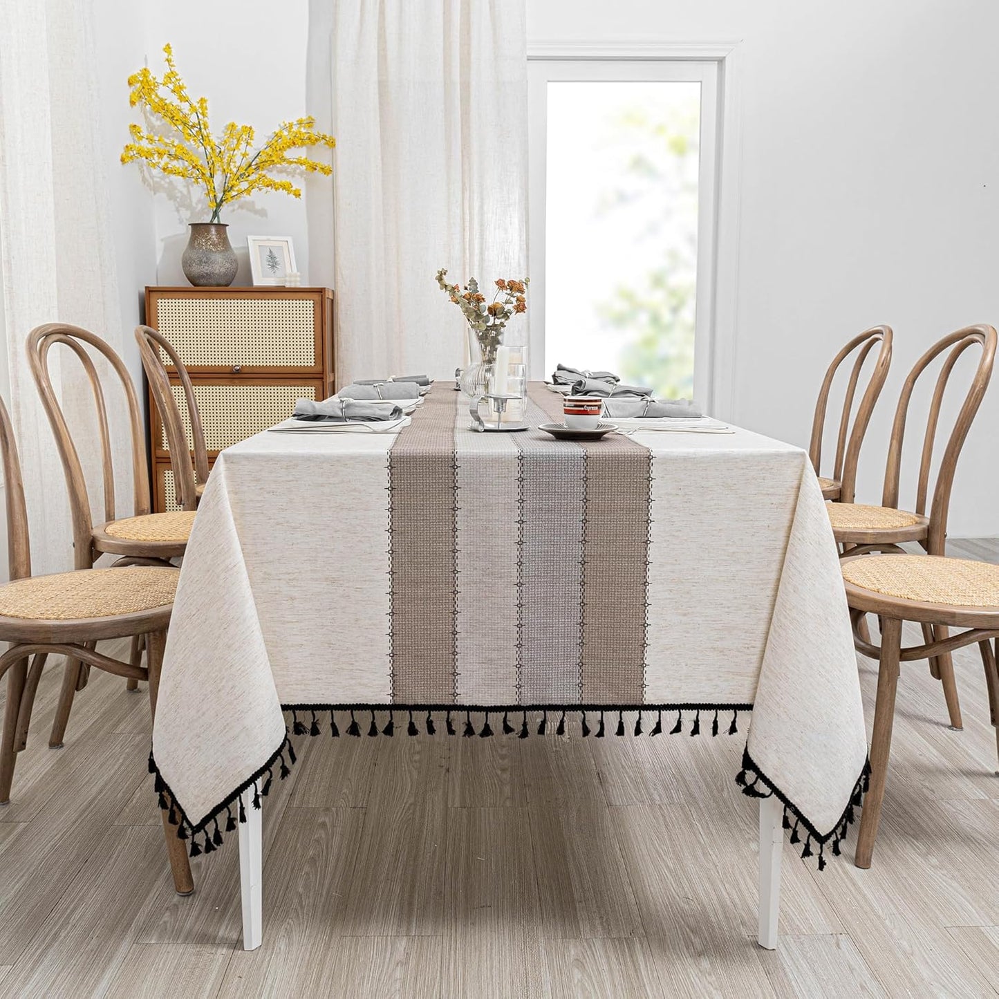 MYSKY HOME Table Cloth 60x120 in Rectangle, Heavy Duty Linen Look Waterproof Tablecloths Farmhouse Tablecloth, Wrinkle Free Table Cover with Coffee Lines for Kitchen Dining, Party