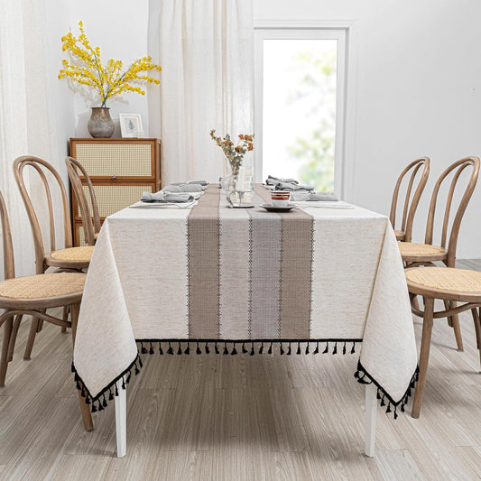 MYSKY HOME Table Cloth 60x120 in Rectangle, Heavy Duty Linen Look Waterproof Tablecloths Farmhouse Tablecloth, Wrinkle Free Table Cover with Coffee Lines for Kitchen Dining, Party