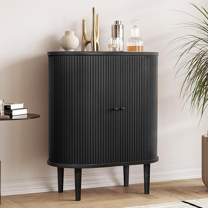 WERMO 28'' Fluted Black Bar Cabinet by WERMO