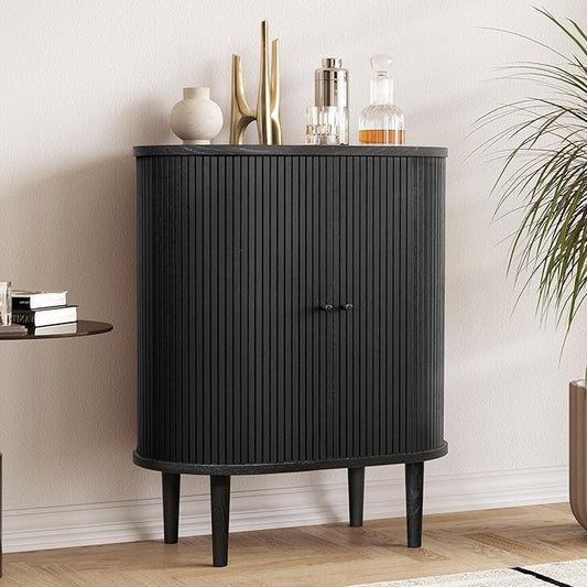 WERMO 28'' Fluted Black Bar Cabinet by WERMO
