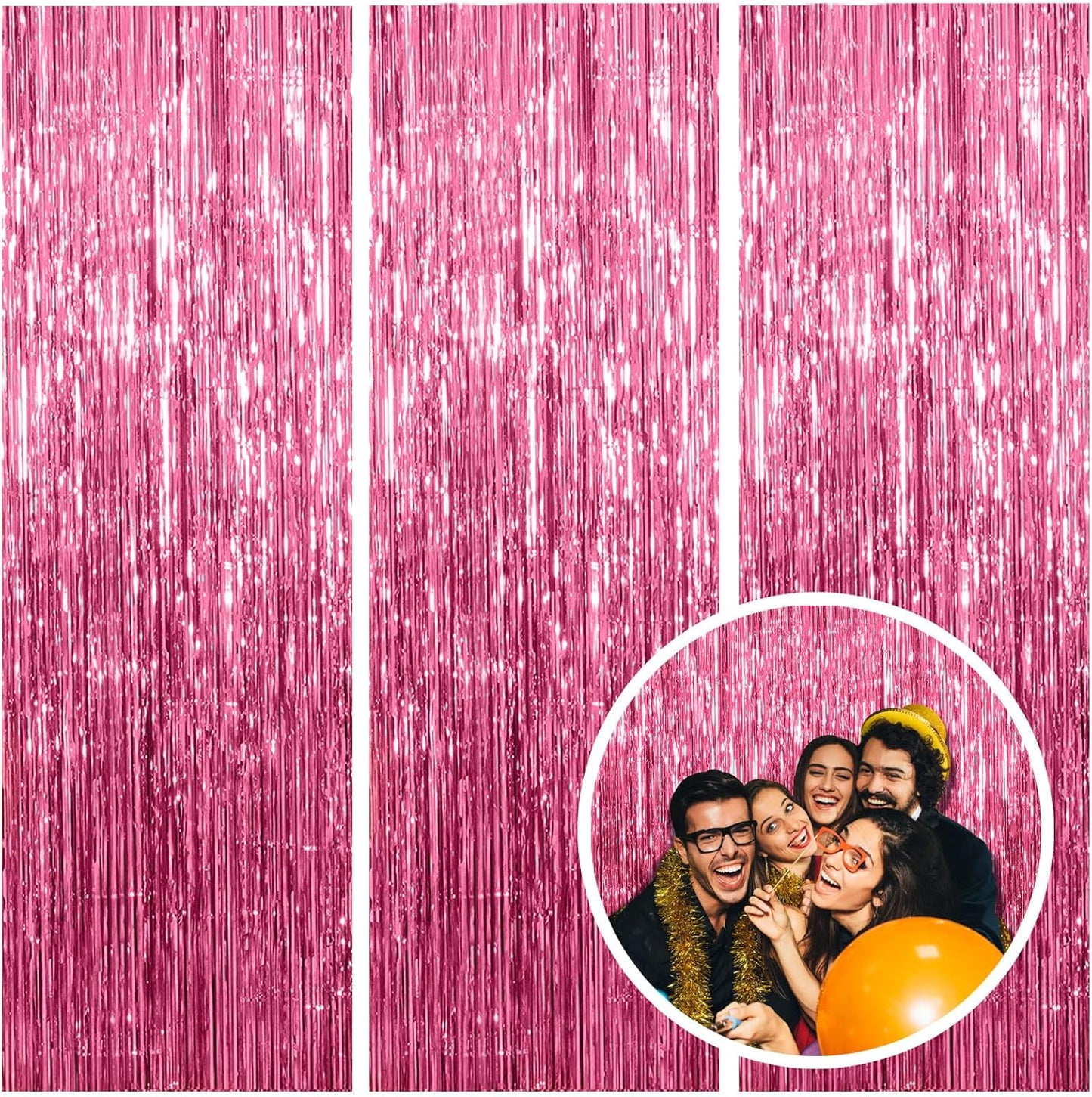 3 Pack Pink Backdrop Birthday Party Decorations Tinsel Foil Fringe Curtains Backdrop Streamer Bachelorette Christmas Graduation Wedding Princess Pink Theme Party Decorations