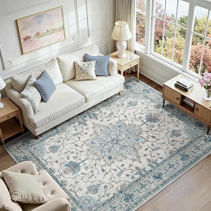 RELEANY Area Rugs 5'x7' Washable Non-Slip, Floral Vintage Distress Print - Image 3